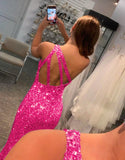 Charming Mermaid Glitter One Shoulder Side Slit Open Back Prom Dress