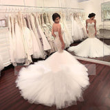 Stunning Mermaid Strapless Sweetheart Tulle Wedding Dress with Appliques Wedding Gowns W1169