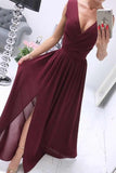 A Line V Neck Chiffon Prom Dress with Slit