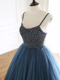 Gorgeous Ball Gown Spaghetti Straps Beading Tulle Evening Dress, Prom Dress PD07