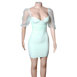 Mint Short Sleeve Open Back Bandage Homecoming Dress