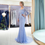 Mermaid Long Sleeve Beading Court Train Prom Dress WH110699