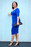 Elegant Royal Blue Half Sleeve Sheath V-Neck Prom Dresses FP2139