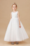 Lovely Sleeveless Applique Tulle Flower Girl Dresses With Bownot FL0023