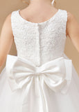 Lovely Sleeveless Applique Tulle Flower Girl Dresses With Bownot FL0023