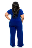 Unique Plus Size Royal Blue Short Sleeve Pants Prom Dresses Long Formal Dresses FP1128