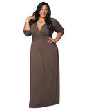 A Line Brown V-Neck 3/4 Sleeve Floor Length Prom Dresses Evening Dresses FP2152