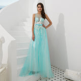 Gorgeous A Line See-through Sleeveless Beading Tulle Prom Dress WH60313