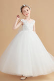 Cap Sleeves Ivory Tulle Flower Girl Dresses With Bow-Knot FL0002