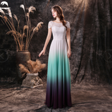 A Line Cap Sleeve Ombre Silk Floor Length Party Dress