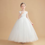 Cap Sleeves Ivory Tulle Flower Girl Dresses With Bow-Knot FL0002