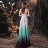 A Line Cap Sleeve Ombre Silk Floor Length Party Dress