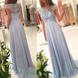 2017 New Arrival Beaded Scoop Handmade Stones Long A-Line Chiffon Prom Dresses uk PM176