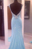 Largos Pretty V-Neck Sleeveless Sequins Mermaid Backless Floor-Length Long Prom Dresses