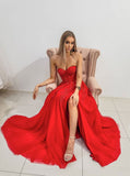 Shiny A Line Appliques Red Prom Dress Evening Dress PD1132