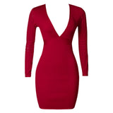 Elegant Burgundy V-Neck Long Sleeves Sheath Homecoming Dresses