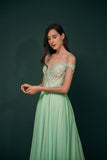 A Line Off-the-shoulder Appliques Chiffon Prom Dresses Party Dresses WH351034