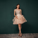 Cute A Line Spaghetti Straps Beading Tulle Knee Length Homecoming Dresses Short Prom Dresses WH341036