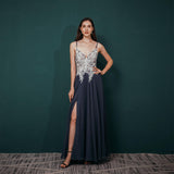 Elegant A Line Spaghetti Straps Lace Beading Floor Length Prom Dresses WH321040