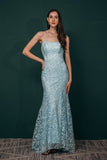 Modest A Line Floor Length Spaghetti Straps Lace Prom Dresses WH361047