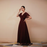 A Line Sleeveless V-Neck Chiffon Floor Length Prom Dresses WH261054