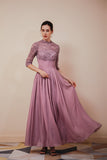 Sheath Half Sleeves Appliques Chiffon Long Prom Dresses WH351035