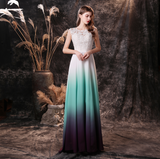 A Line Sleeveless Appliques Ombre Silk Like Satin Floor Length Party Dress WH19457