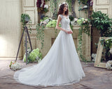 Elegant A Line V-Neck Sleeveless Appliques Beading Tulle Court Train Wedding Dress WH30267