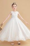 Cute Cap Sleeves Ivory Tulle Flower Girl Dresses With Beading FL0003