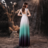 A Line Sleeveless Appliques Ombre Silk Like Satin Floor Length Party Dress WH19457