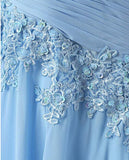 A Line Scoop Sweep Train Appliques Chiffon Prom Dress