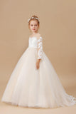 Floor-length Long Sleeves Lace Tulle Satin Flower Girl Dresses