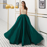 A Line V-Neck Beading Satin Prom Dress Party Dress WH58706