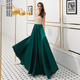 A Line V-Neck Beading Satin Prom Dress Party Dress WH58706