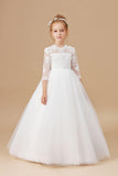 Princess Lace Tulle Satin Flower Girl Dresses