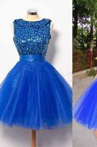 Royal Blue Short Tulle Sleeveless A Line Prom Dress