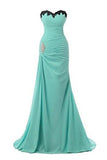 Mermaid Chiffon Appliques Beaded Long Prom Gowns