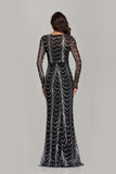 New Arrival Black And Silver Long Sleeves Mermaid Long Prom Dresses