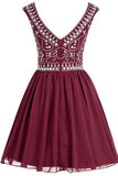 Short Beading Homecoming Chiffon V-back Prom Dress