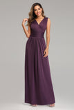 Simple Deep Purple  V Neck Straps Prom Dresses V Back Bridesmaid Dresses XU90803