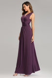 Simple Deep Purple V-Neck Straps Prom Dresses Bridesmaid Dresses XU90803