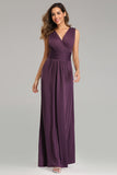 Simple Deep Purple V-Neck Straps Prom Dresses Bridesmaid Dresses XU90803