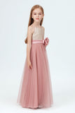 Spaghetti Strap Sequined Tulle Flower Girl Dress With Flower Bow