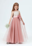 Spaghetti Strap Sequined Tulle Flower Girl Dress With Flower Bow