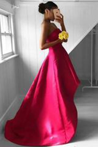 Fabulous Strapless Red Sleeveless High Low Fuchsia Pleated Prom Dress