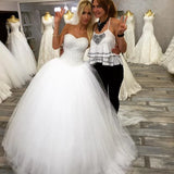 Sparkly Ball Gown Tulle Strapless Ivory Wedding Dress Long Bridal Dress W1155