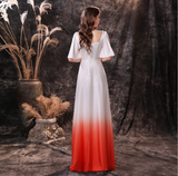 A Line Half Sleeves Ombre Silk Like Satin Floor Length Party Dress WH18454