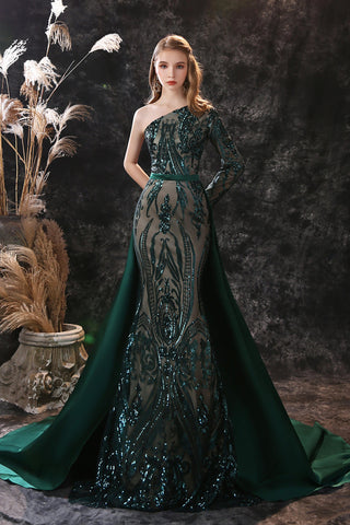 Gorgeous Mermaid One Shoulder Sequins Tulle Prom Dress WH29558