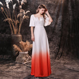 A Line Half Sleeves Ombre Silk Like Satin Floor Length Party Dress WH18454