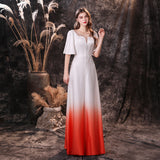 A Line Half Sleeves Ombre Silk Like Satin Floor Length Party Dress WH18454